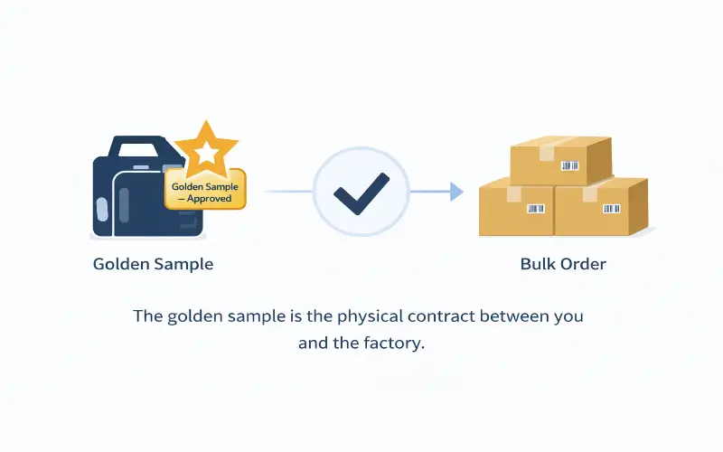 golden sample concept showing approved sample as reference standard for bulk production