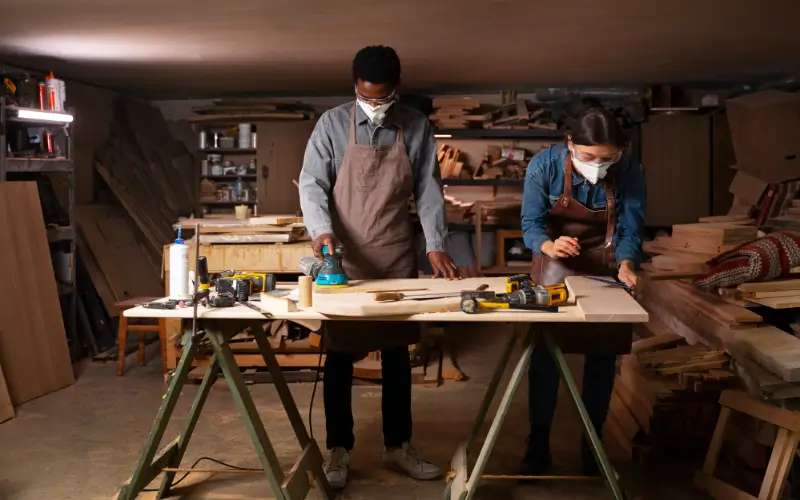 Artisan workshop in Rajasthan India showing handcrafted furniture production