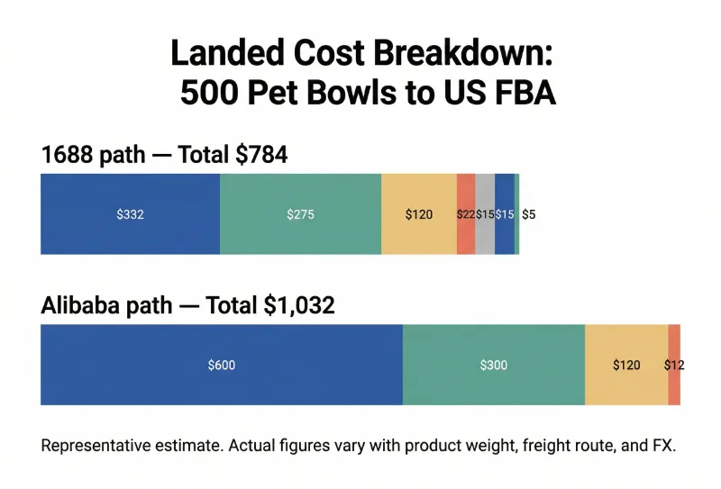 1688 vs alibaba landed cost comparison 500 collapsible silicone pet travel bowls to us fba warehouse