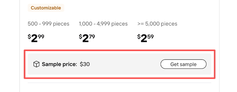 Alibaba products page shows sample price for a baseball cap