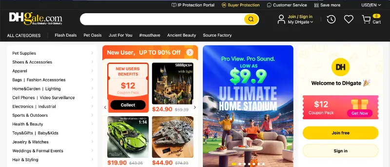 DHgate homepage