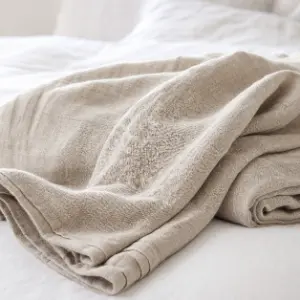 linen flax blanket material with natural slub texture