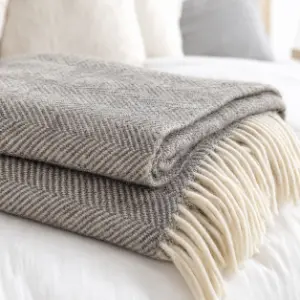wool blanket material with woven texture and fringe