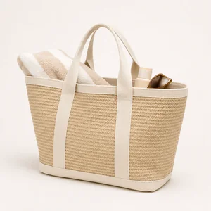 Large beach bag holding towel and summer items