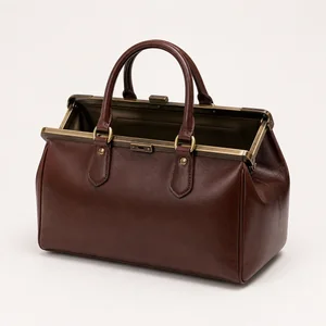 Structured doctor bag with wide hinged opening