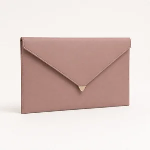 Flat envelope clutch with triangular flap closure