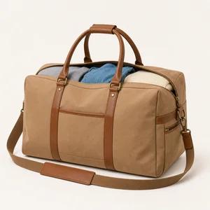 Stylish weekender bag packed for a short trip