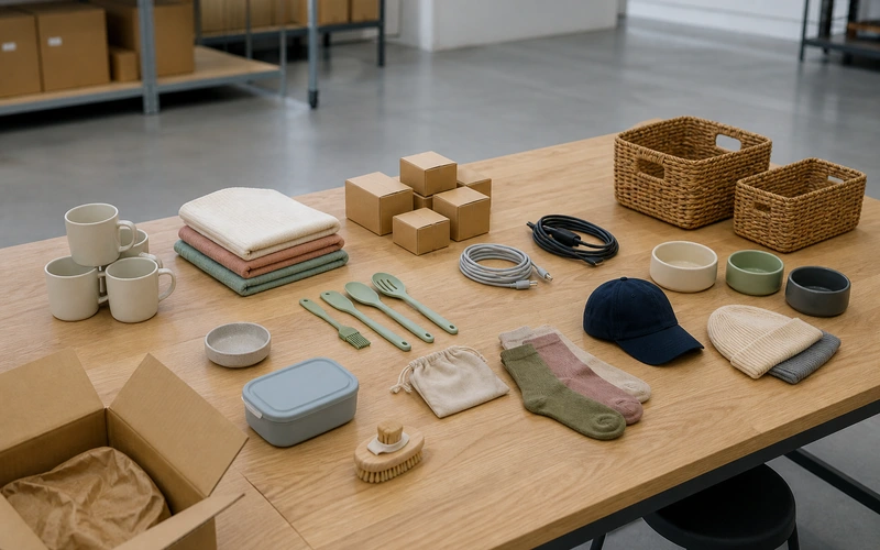 A dozen different products in small quantities grouped for one buyer