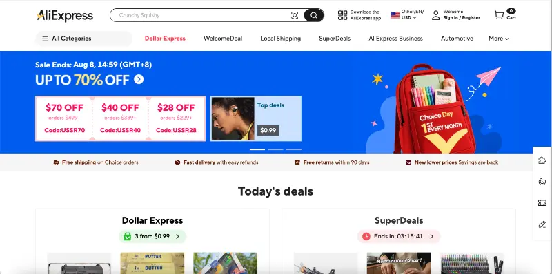 Aliexpress homepage